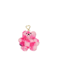 PINK FUR CHECK BEAR KEYCHAIN