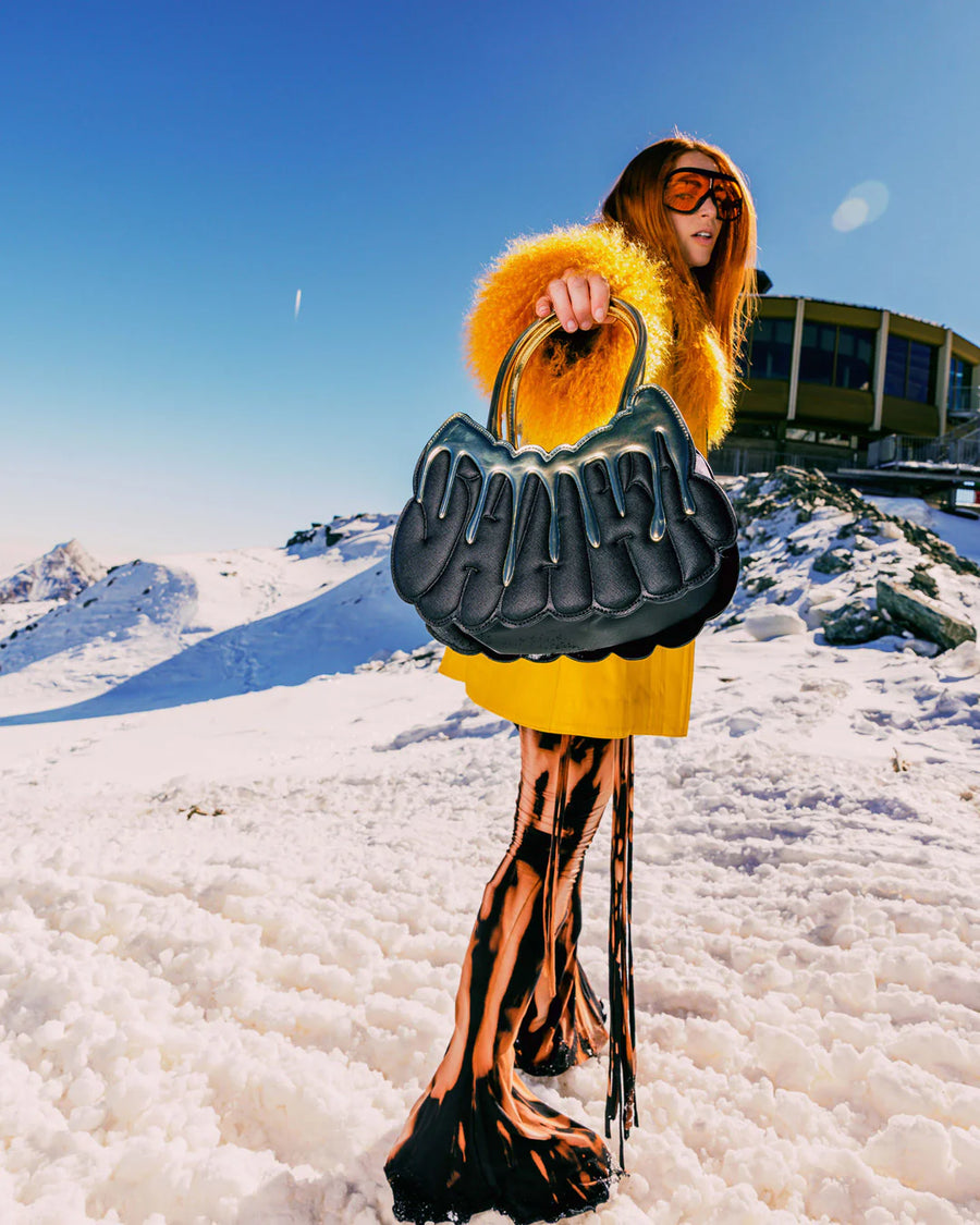 GOLD AND DANGEROUS SHARK BUBBLE LETTER HANDBAG