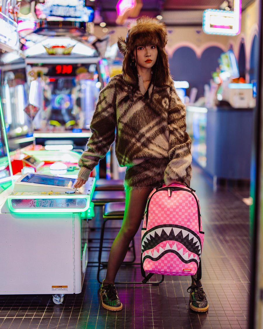 PINK AND BLACK DRIP CHECK DLXSV BACKPACK