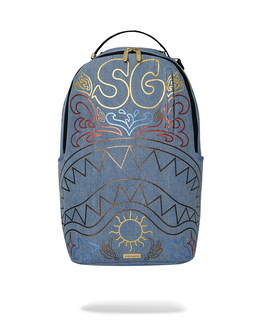 METALLIC PRINTED DENIM SHARK DLXSV BACKPACK