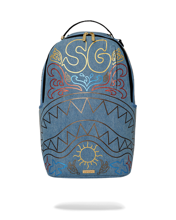 METALLIC PRINTED DENIM SHARK DLXSV BACKPACK