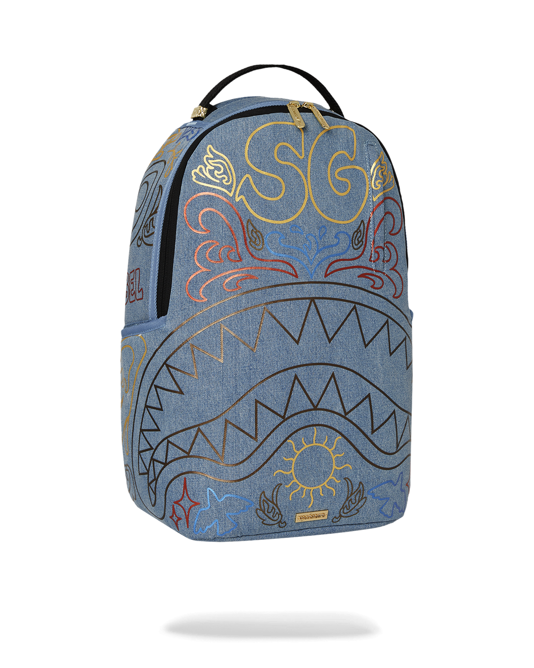 METALLIC PRINTED DENIM SHARK DLXSV BACKPACK