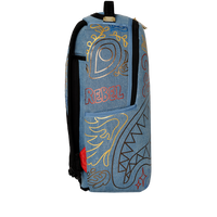 METALLIC PRINTED DENIM SHARK DLXSV BACKPACK
