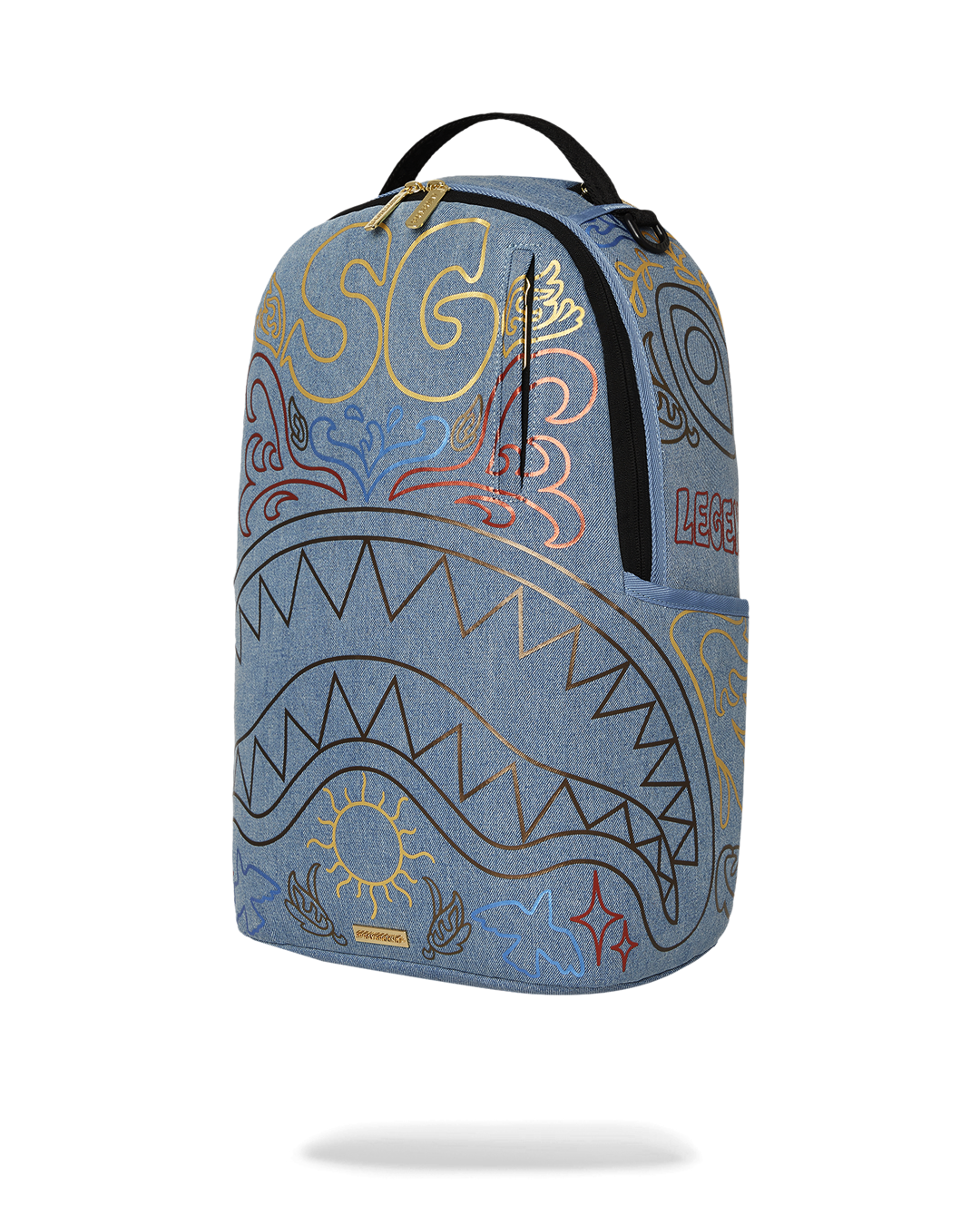 METALLIC PRINTED DENIM SHARK DLXSV BACKPACK