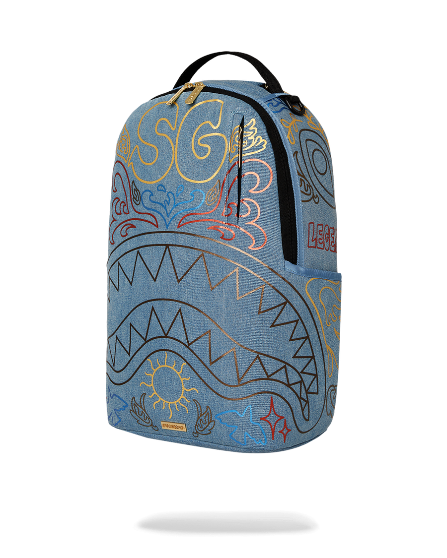 METALLIC PRINTED DENIM SHARK DLXSV BACKPACK