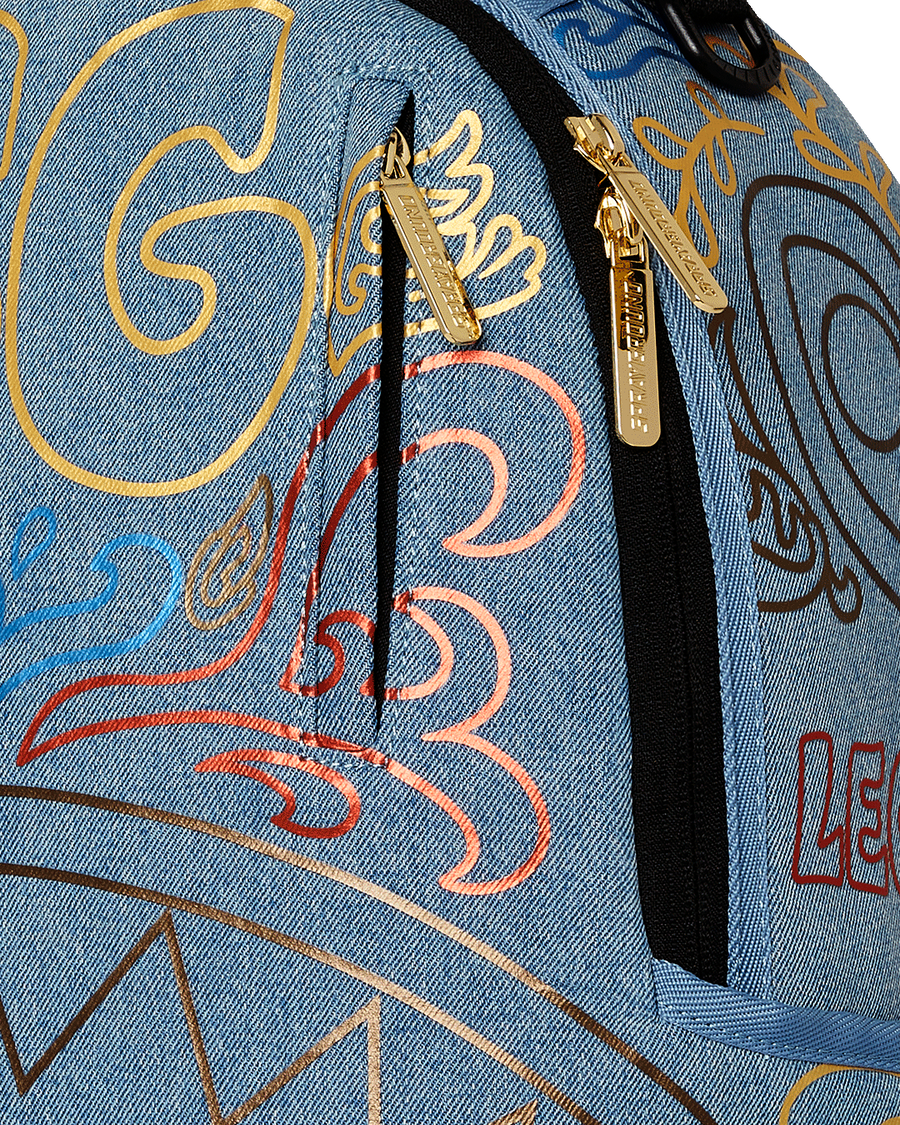 METALLIC PRINTED DENIM SHARK DLXSV BACKPACK