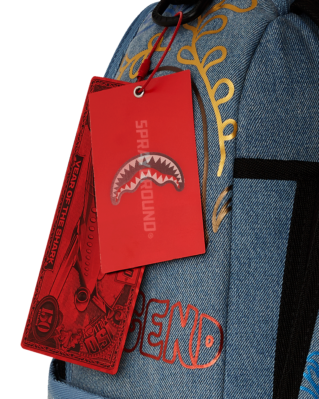 METALLIC PRINTED DENIM SHARK DLXSV BACKPACK