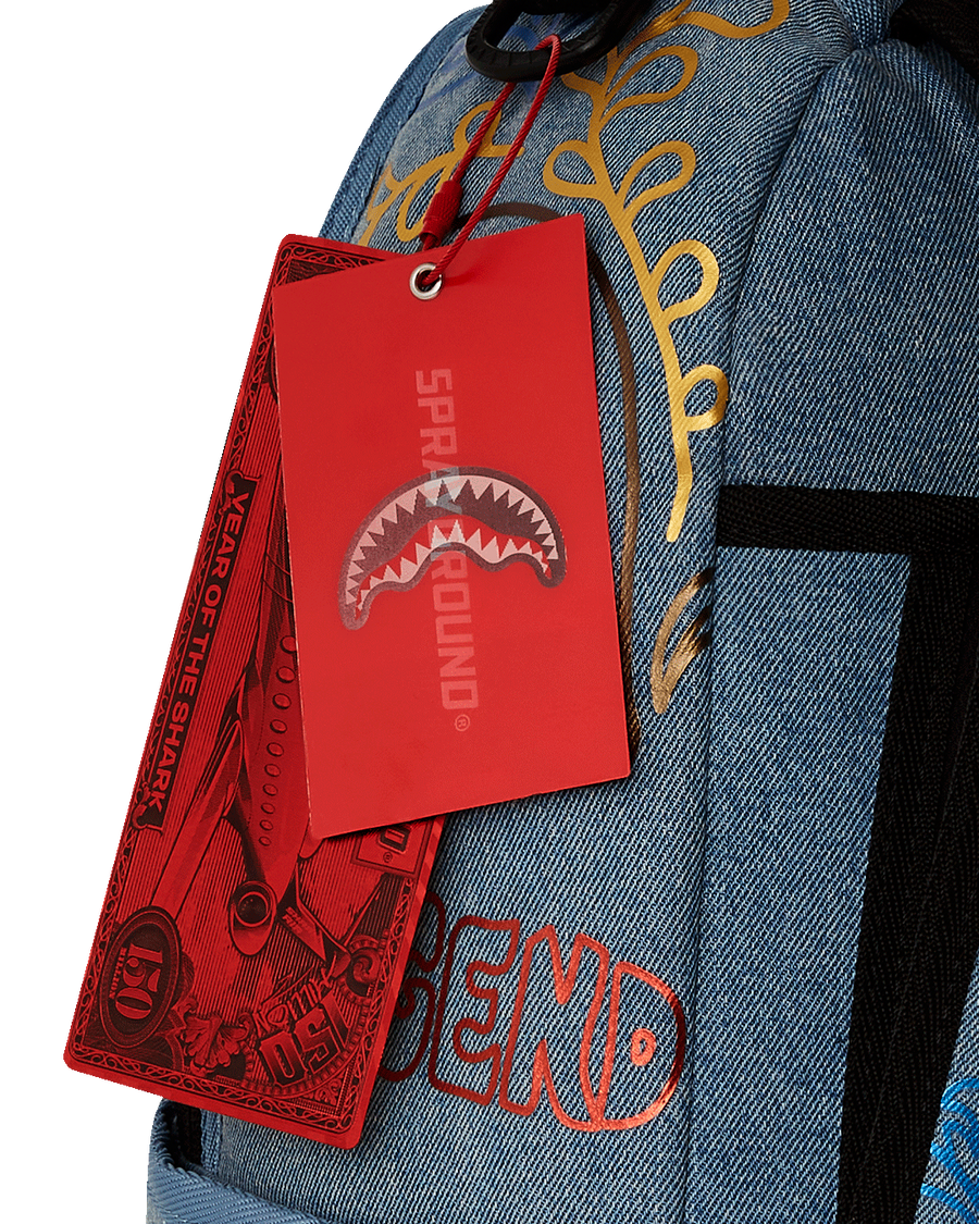 METALLIC PRINTED DENIM SHARK DLXSV BACKPACK
