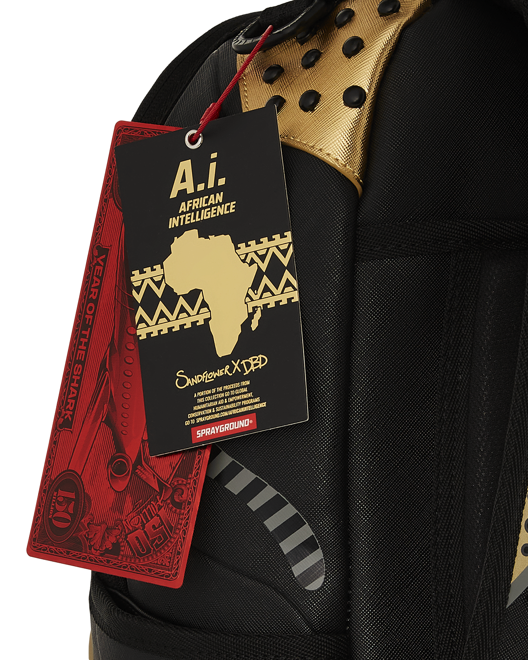 AI WONDERLAND GOLD AND BLACK DLXSV BACKPACK