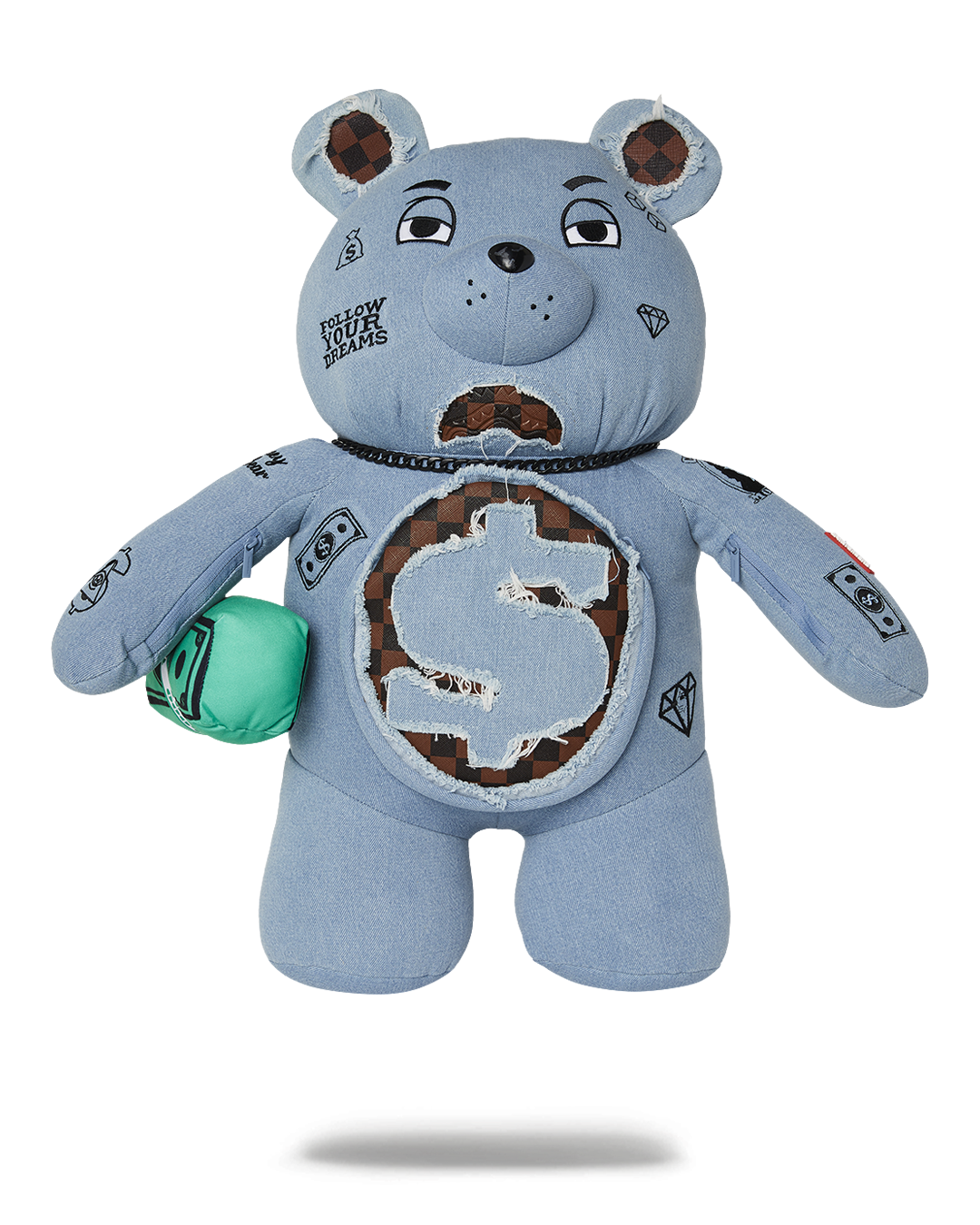 DENIM SHARK MONEYBEAR TEDDY BEAR BACKPACK