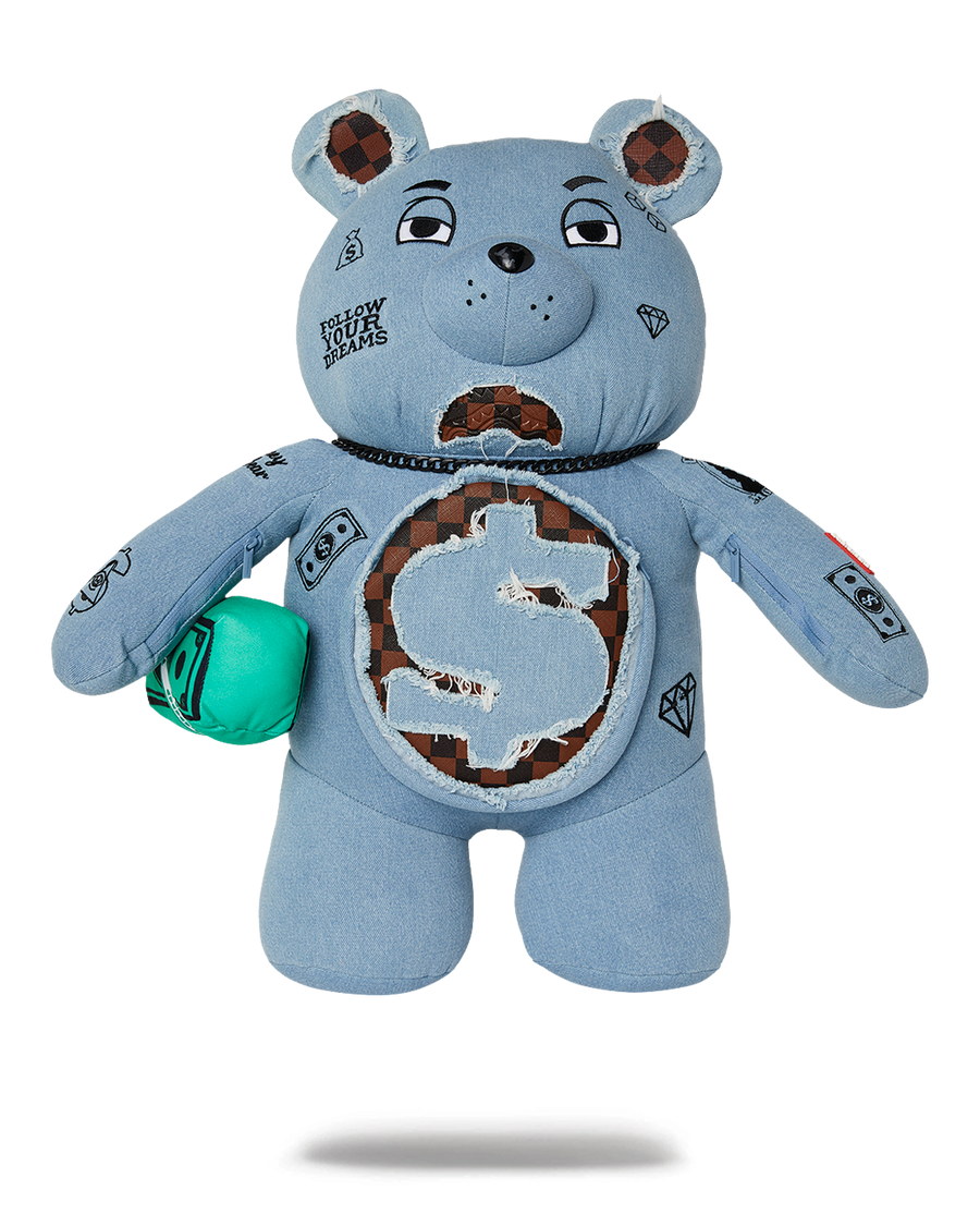 DENIM SHARK MONEYBEAR TEDDY BEAR BACKPACK