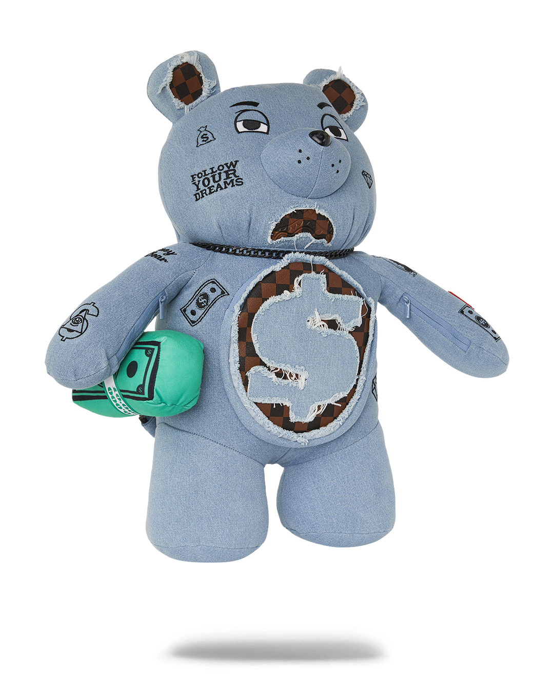 DENIM SHARK MONEYBEAR TEDDY BEAR BACKPACK