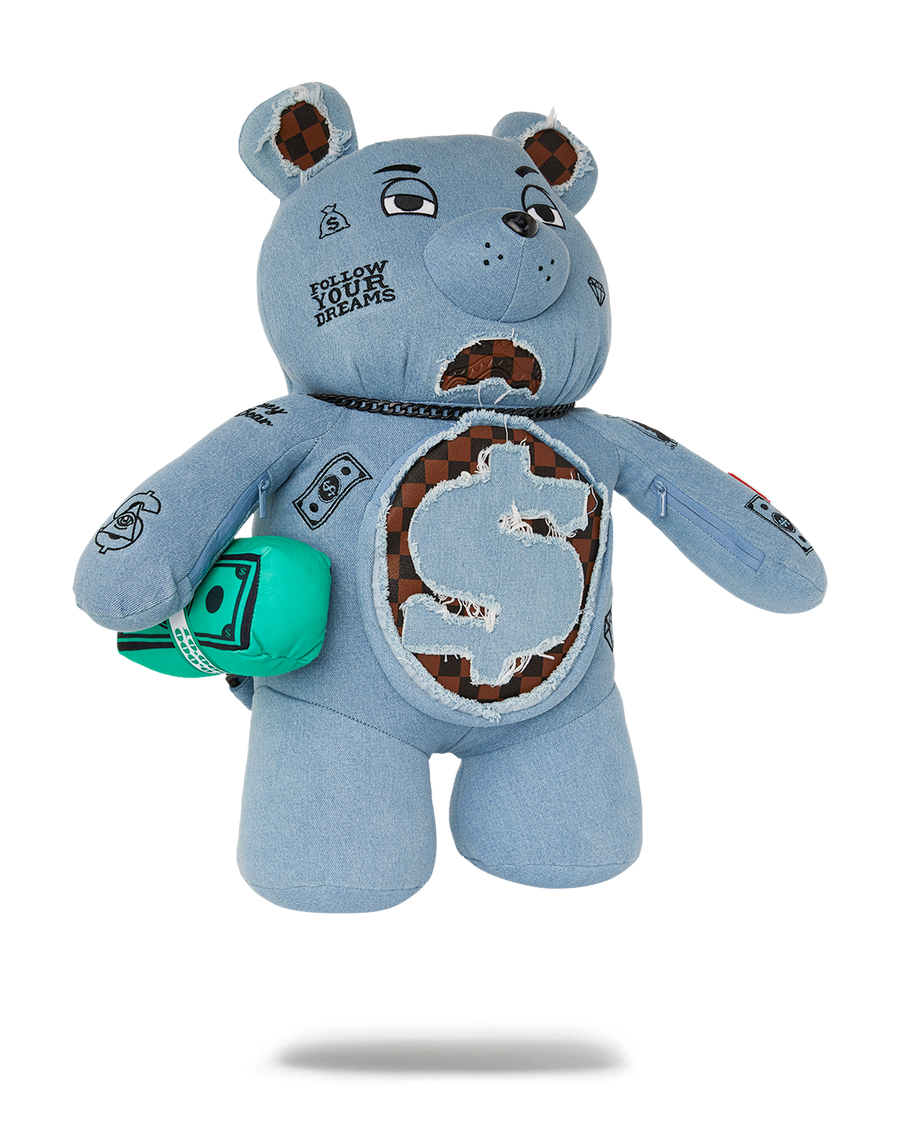 DENIM SHARK MONEYBEAR TEDDY BEAR BACKPACK