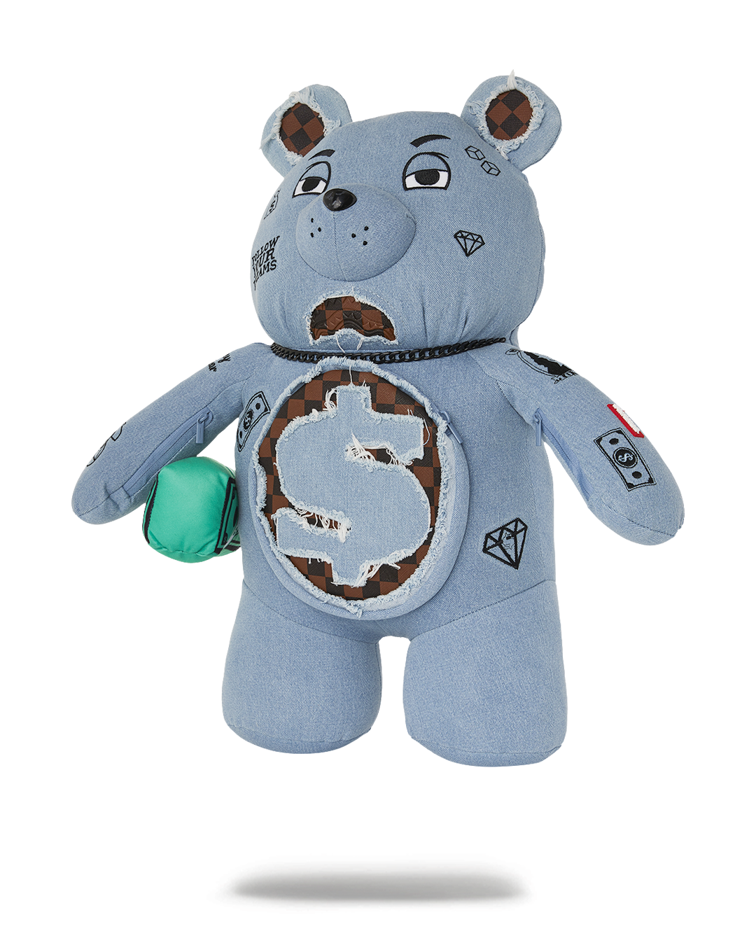 DENIM SHARK MONEYBEAR TEDDY BEAR BACKPACK