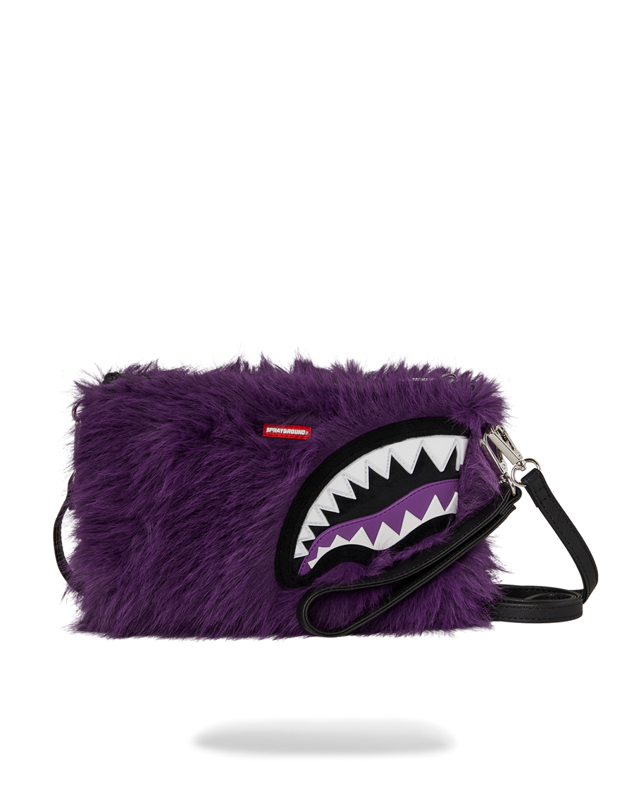 FUR CRAY PURPLE CROSSOVER CLUTCH