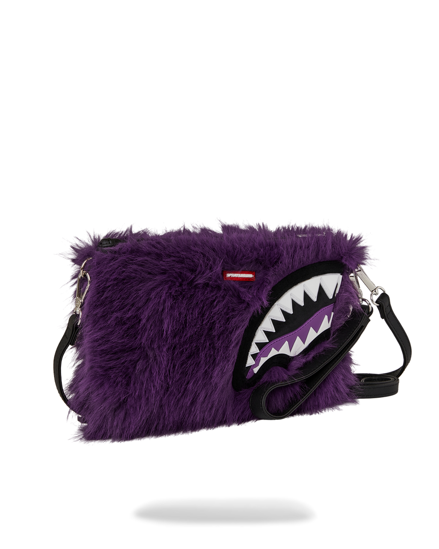 FUR CRAY PURPLE CROSSOVER CLUTCH