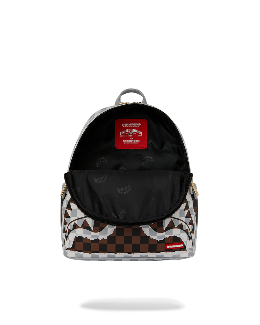 CREAM AND BROWN TEAR CHECK SAVAGE BACKPACK