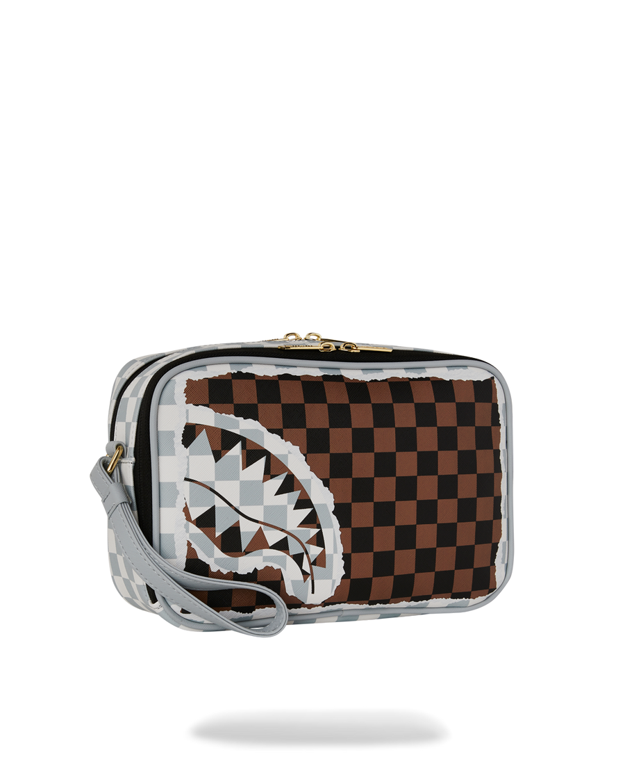 CREAM AND BROWN TEAR CHECK TOILETRY BRICK