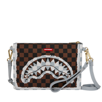 CREAM AND BROWN TEAR CHECK CROSSOVER CLUTCH