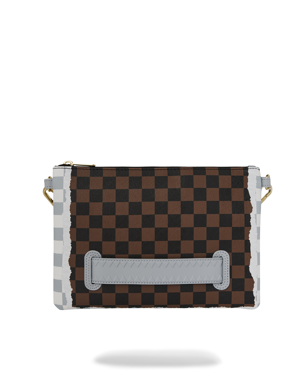 CREAM AND BROWN TEAR CHECK CROSSOVER CLUTCH