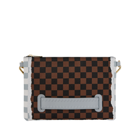 CREAM AND BROWN TEAR CHECK CROSSOVER CLUTCH