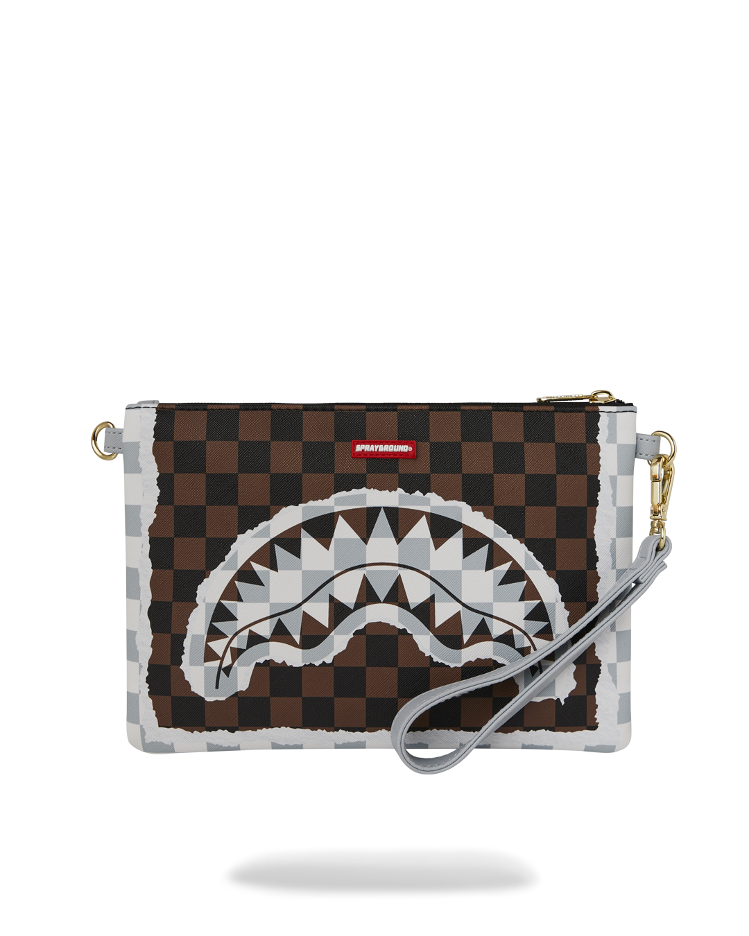 CREAM AND BROWN TEAR CHECK CROSSOVER CLUTCH