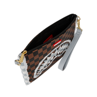 CREAM AND BROWN TEAR CHECK CROSSOVER CLUTCH