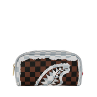 CREAM AND BROWN TEAR CHECK POUCH