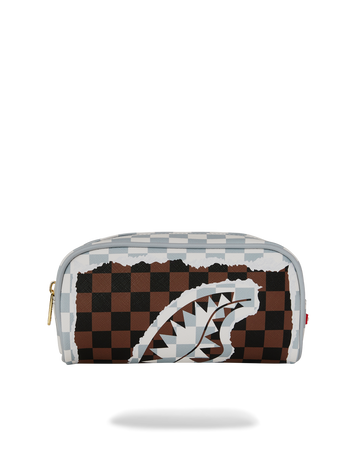 CREAM AND BROWN TEAR CHECK POUCH