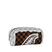 CREAM AND BROWN TEAR CHECK POUCH