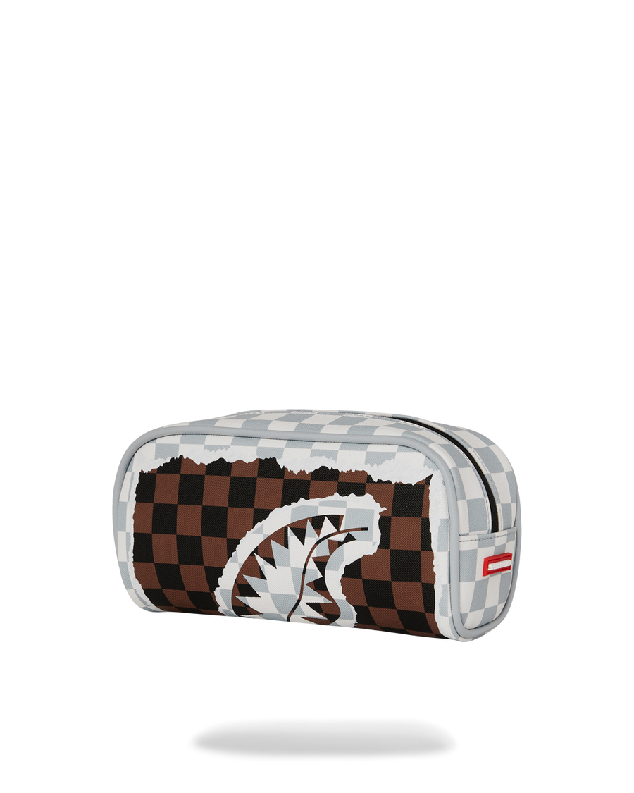 CREAM AND BROWN TEAR CHECK POUCH