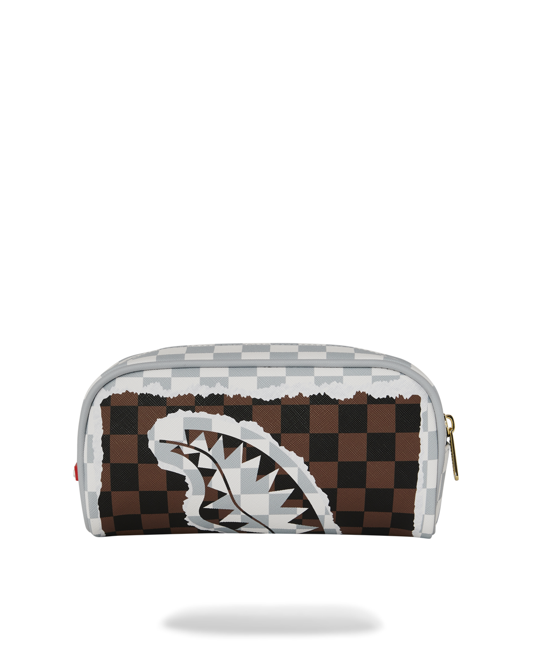 CREAM AND BROWN TEAR CHECK POUCH