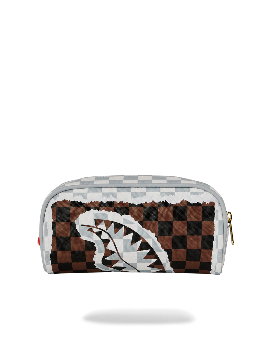 CREAM AND BROWN TEAR CHECK POUCH