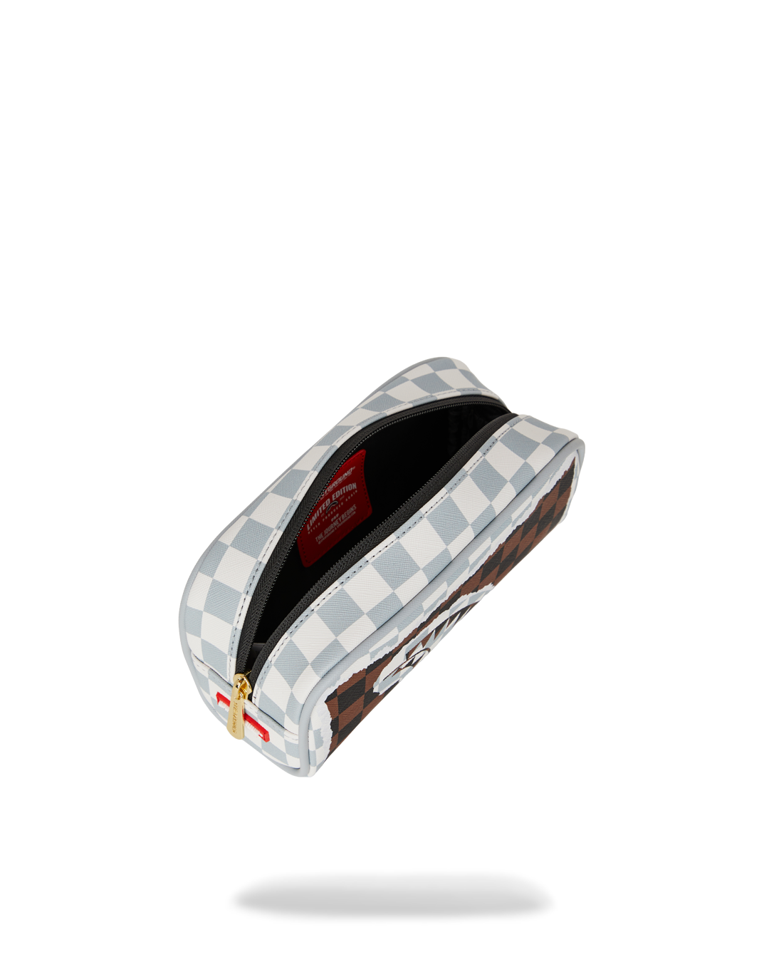 CREAM AND BROWN TEAR CHECK POUCH