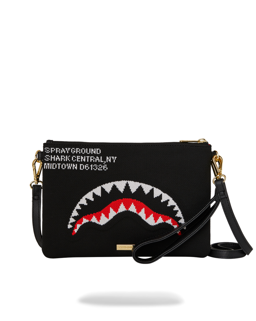 SHARK CENTRAL KNIT BLACK CROSSOVER CLUTCH