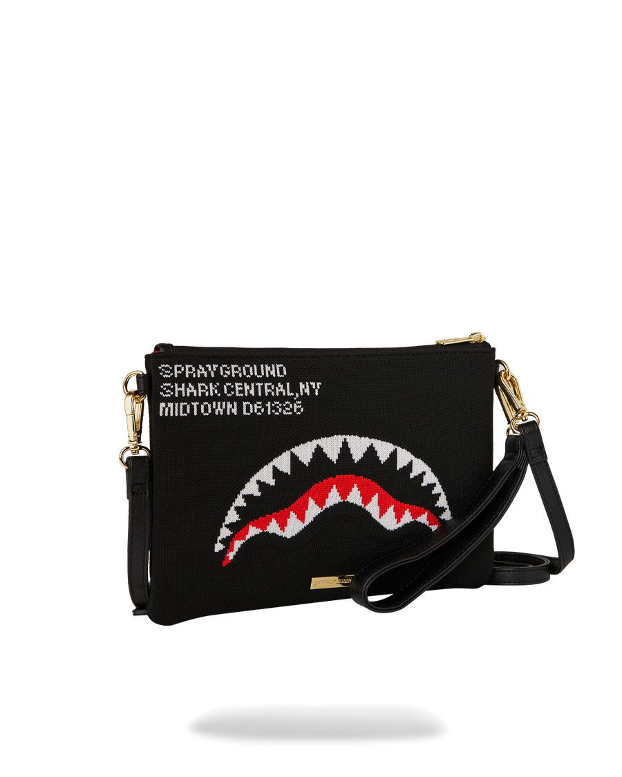 SHARK CENTRAL KNIT BLACK CROSSOVER CLUTCH