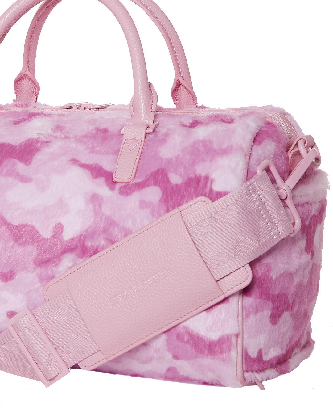 PINK CAMO FAUX FUR MINI DUFFLE