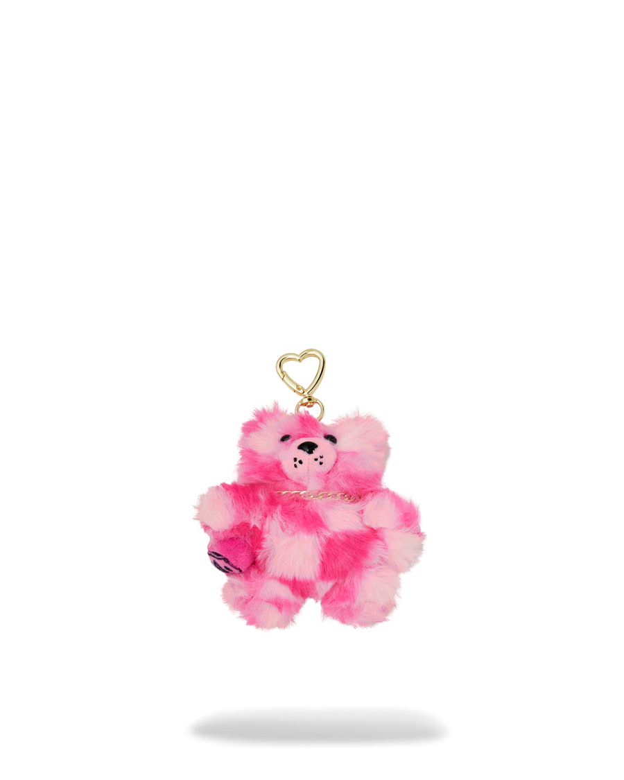 PINK FUR CHECK BEAR KEYCHAIN