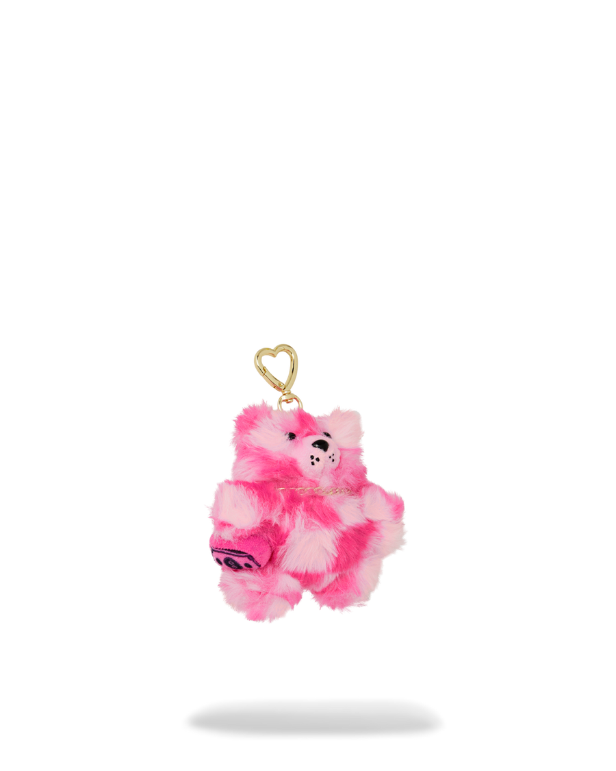 PINK FUR CHECK BEAR KEYCHAIN