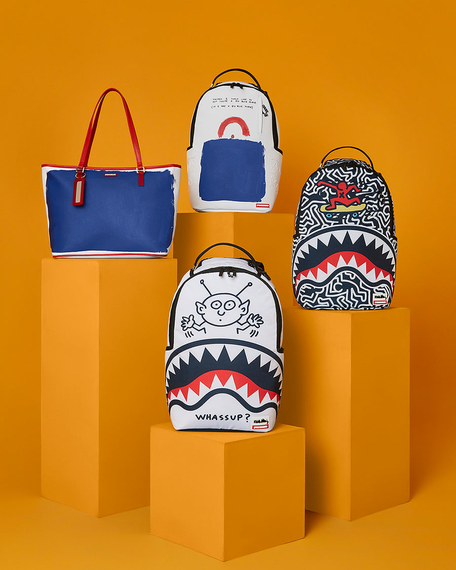 KEITH HARRING EMBOSSED SHARK HANDBAG PRINT BACKACK