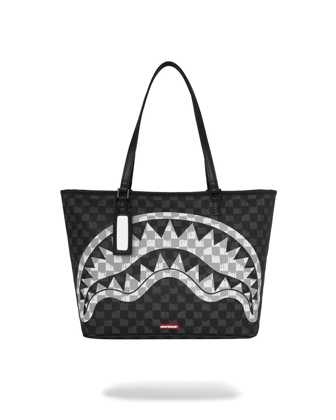 BLACK AND WHITE DRIP CHECK SHARK TOTE