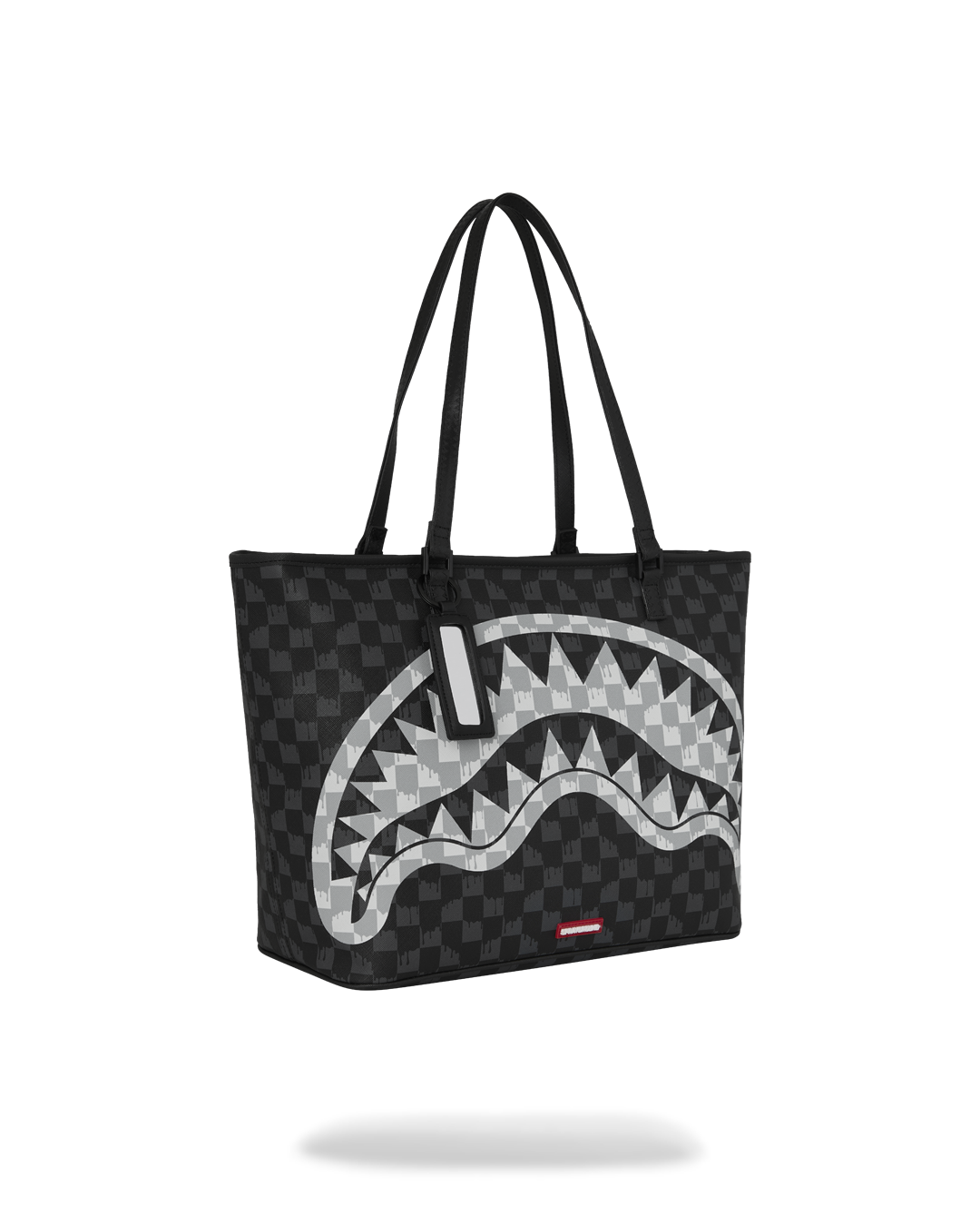 BLACK AND WHITE DRIP CHECK SHARK TOTE