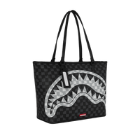 BLACK AND WHITE DRIP CHECK SHARK TOTE
