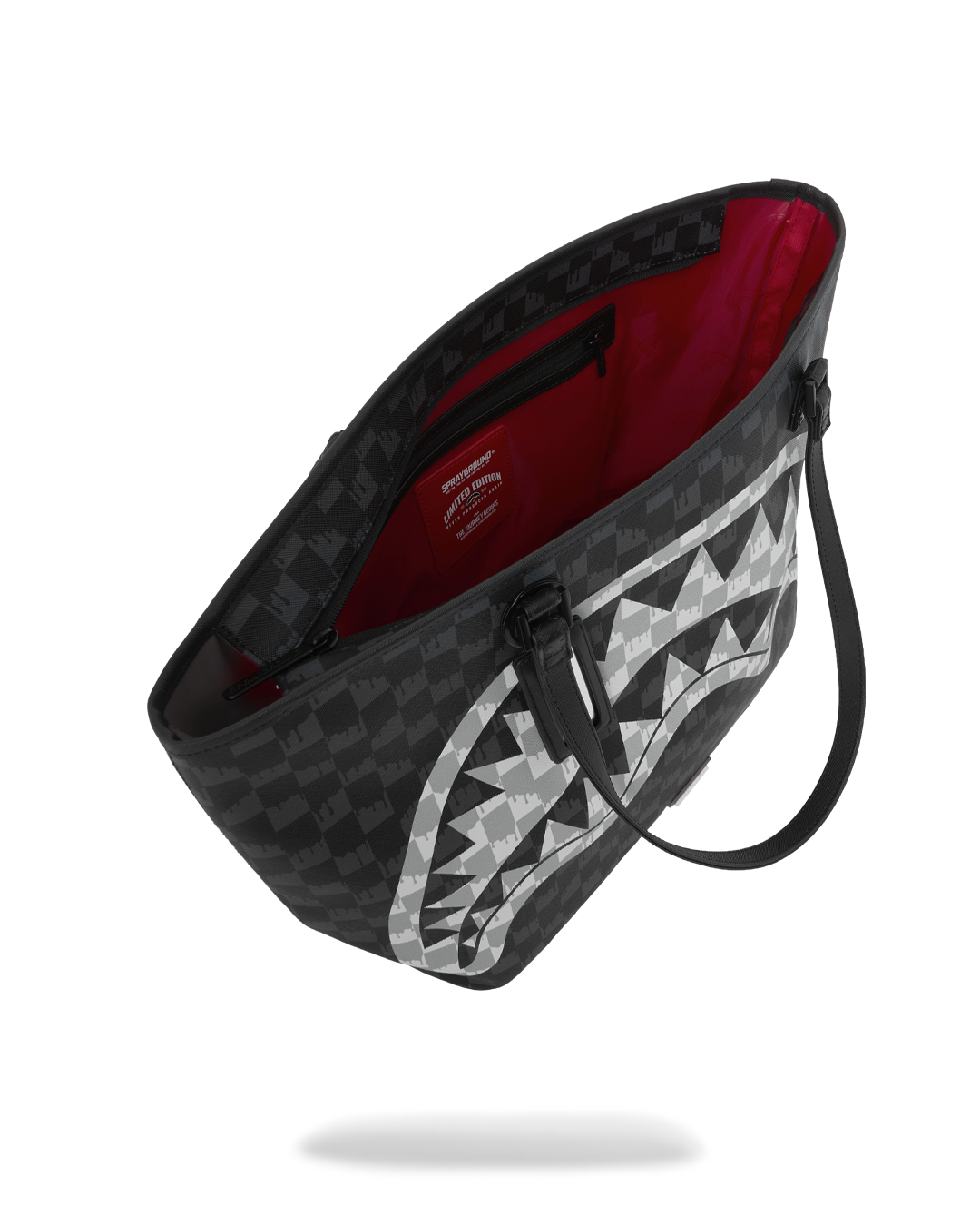 BLACK AND WHITE DRIP CHECK SHARK TOTE
