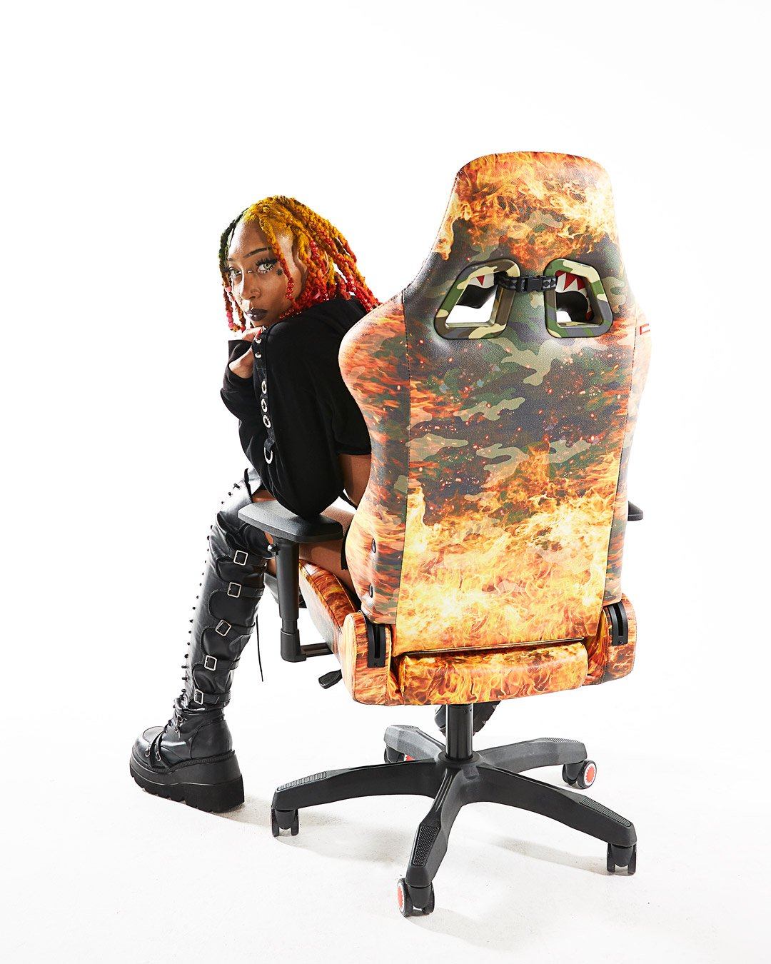 FIRE CAMO GAMING CHAIR (VEGAN LEATHER) SUPER RARE