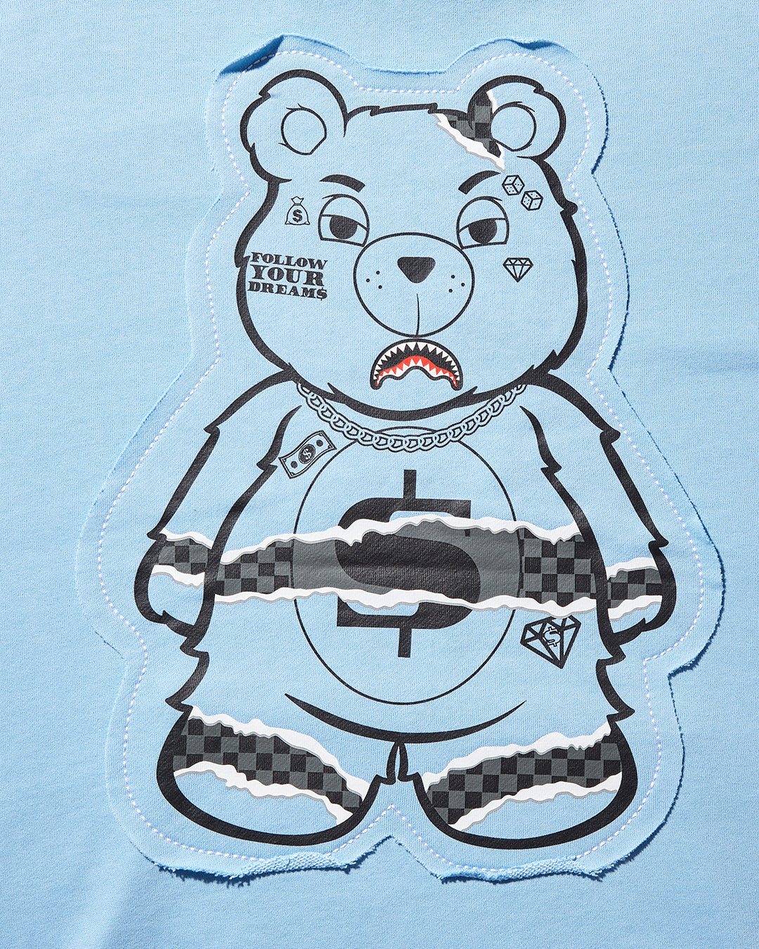 RIPPED MONEY BEAR HOODY (LT BLUE)