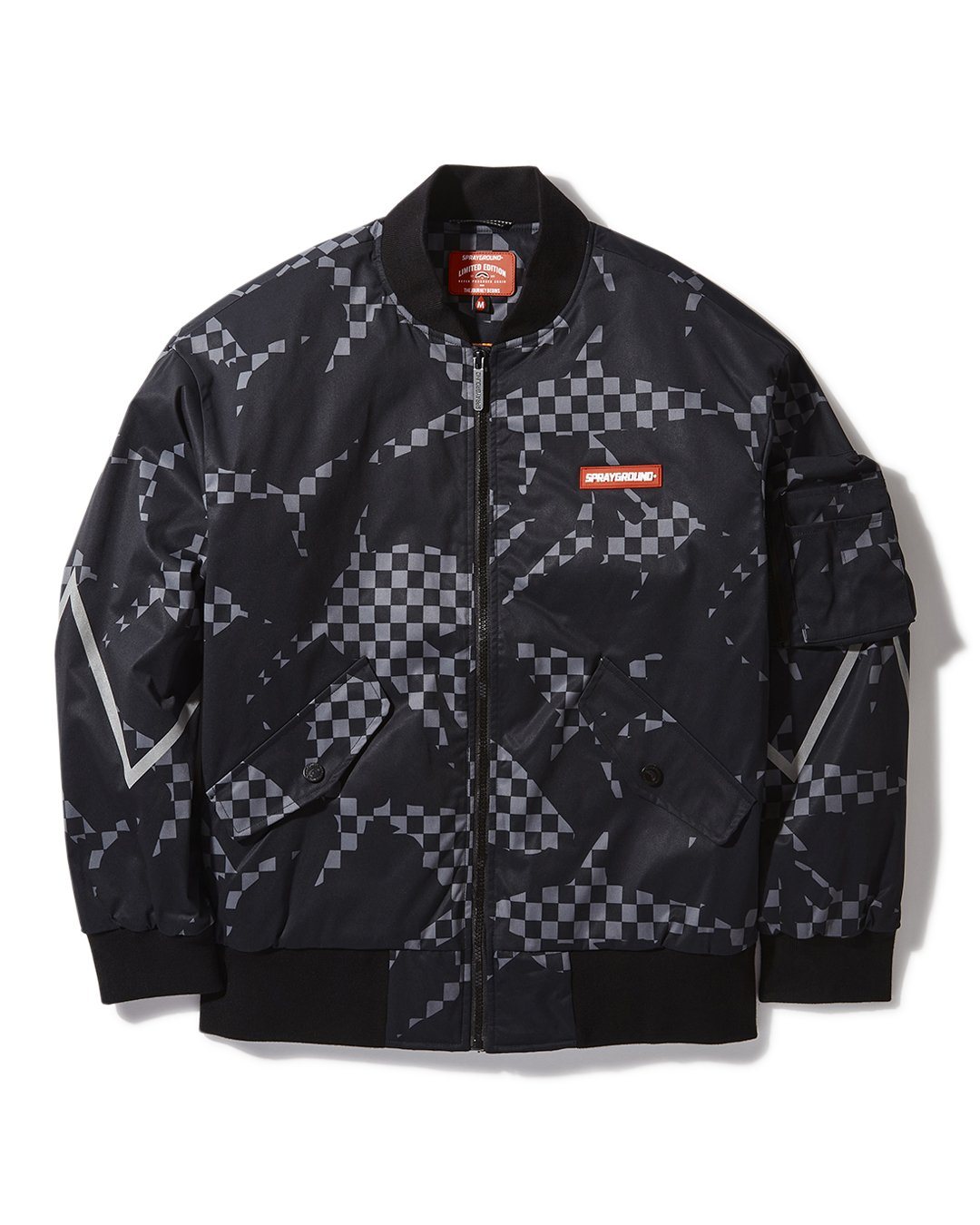 SHARK CAMO ZIP FRONT BOMBER JACKET